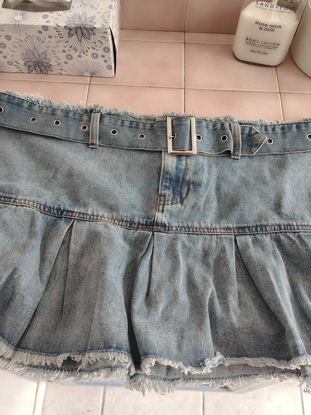 Hot Topic Light Wash Denim Mini Skirt with Belt